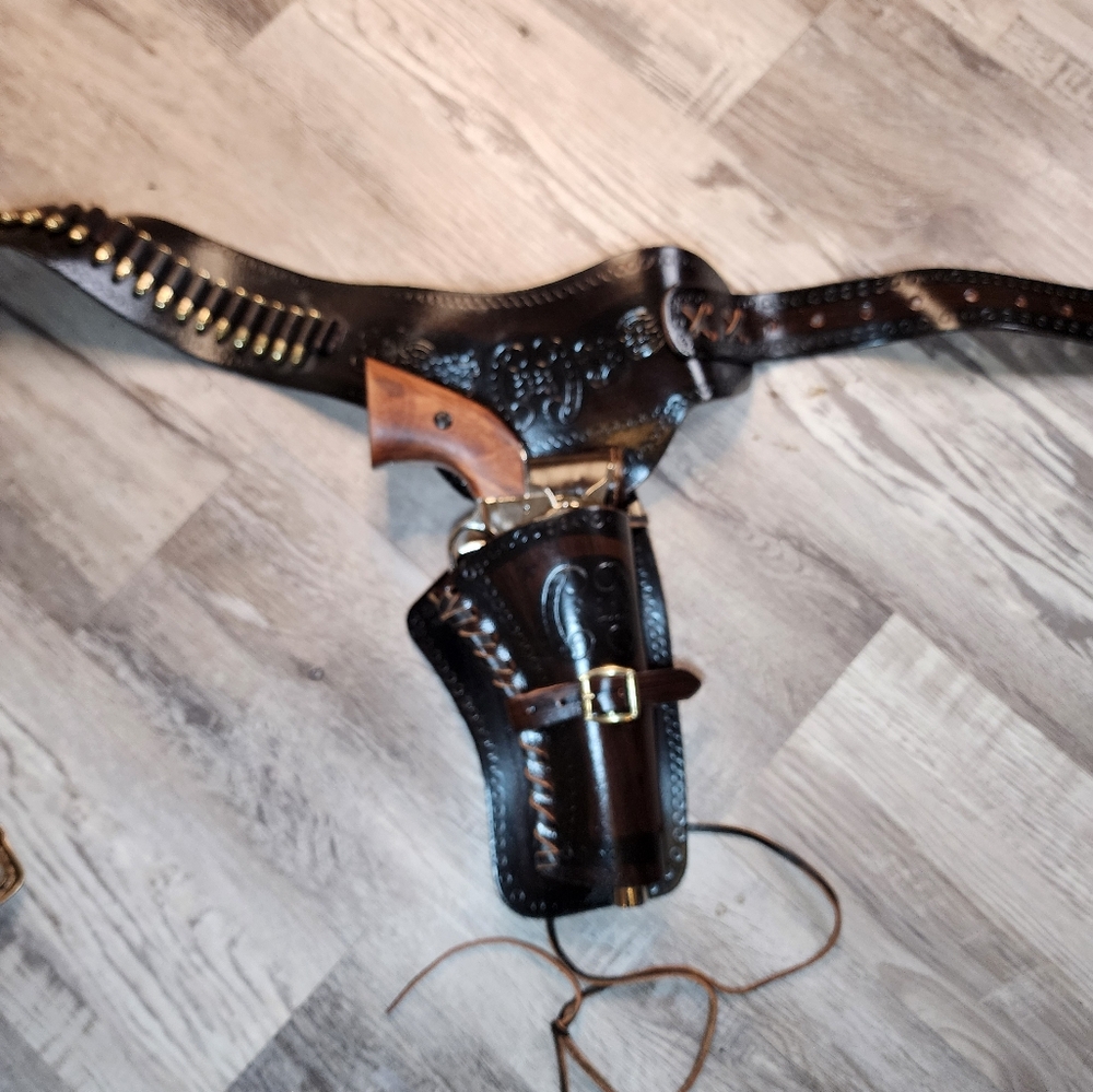 Leather Western Gun Holster with Fake Gun